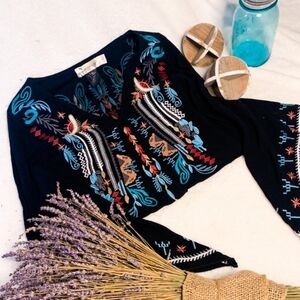 Urban MangoBohemian Embroidered Black Top